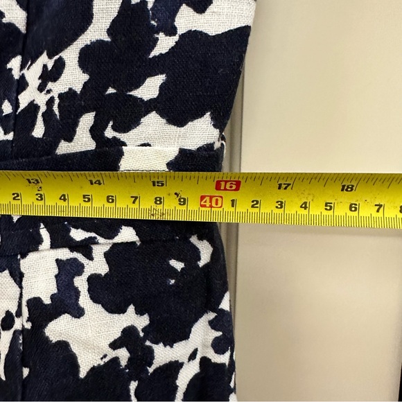 MaxMara Floral Print Dress-Size 12 Blue White Shirt Linen Lined Authentic - Picture 8 of 9